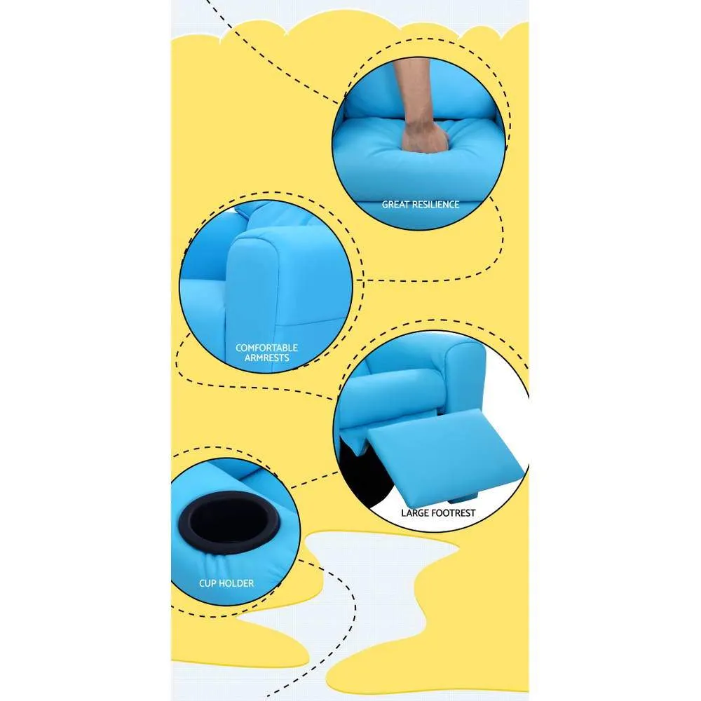Kids Recliner Chair Blue PU Leather Sofa Lounge Couch Children Armchair