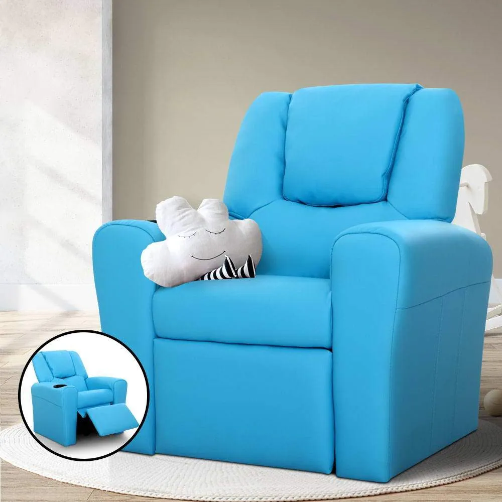 Kids Recliner Chair Blue PU Leather Sofa Lounge Couch Children Armchair