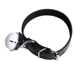 Kiotos Leather Kunstleren Collar met Belletje - Elegant Zwarte Halsband voor verhoogde sensationele momenten -
