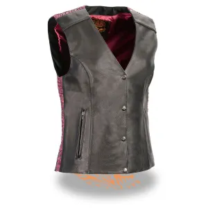 Ladies Snap Front Vest w/ Phoenix Studding & Embroidery