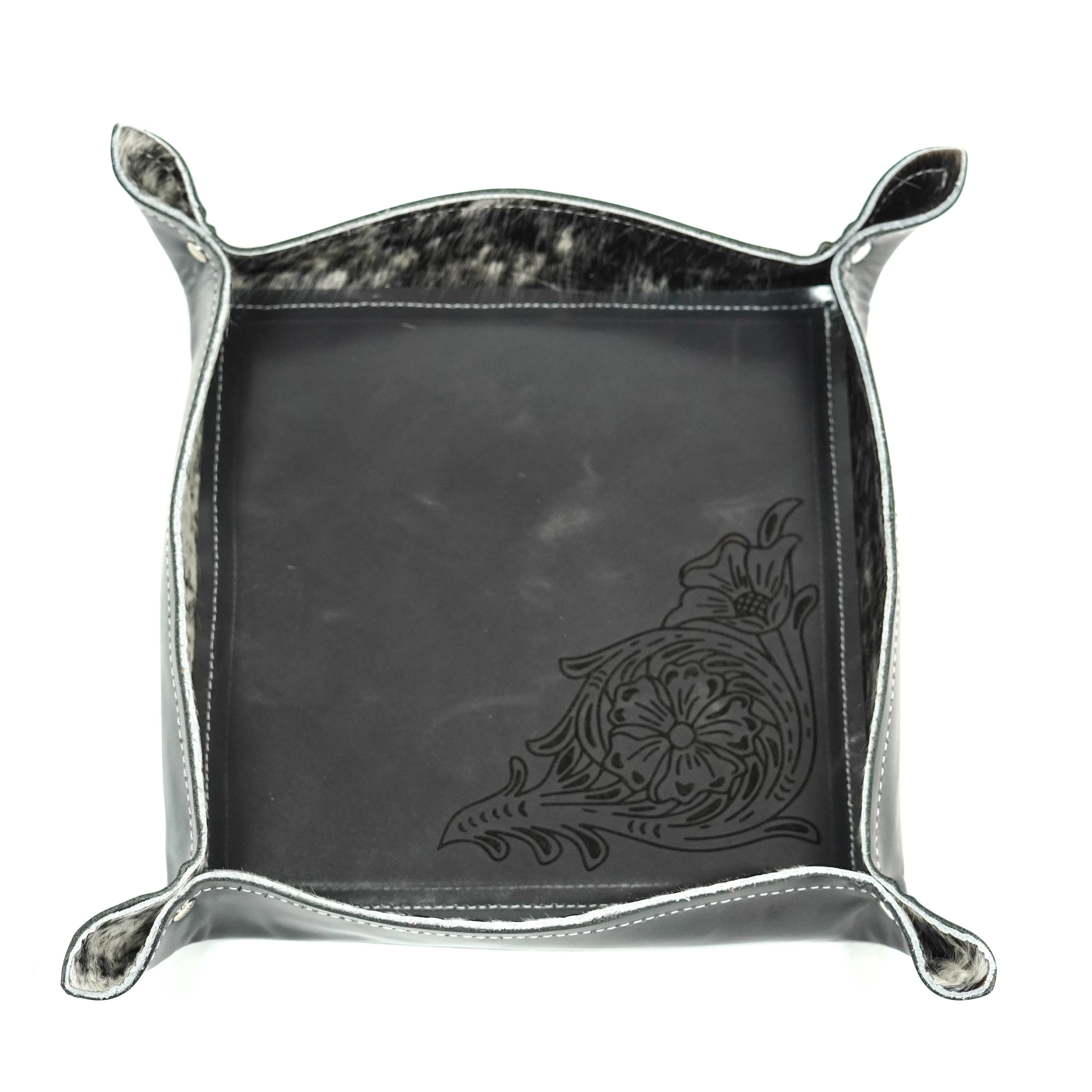 Large Tray - Glossed Lead Leather w/ Lasered Decal