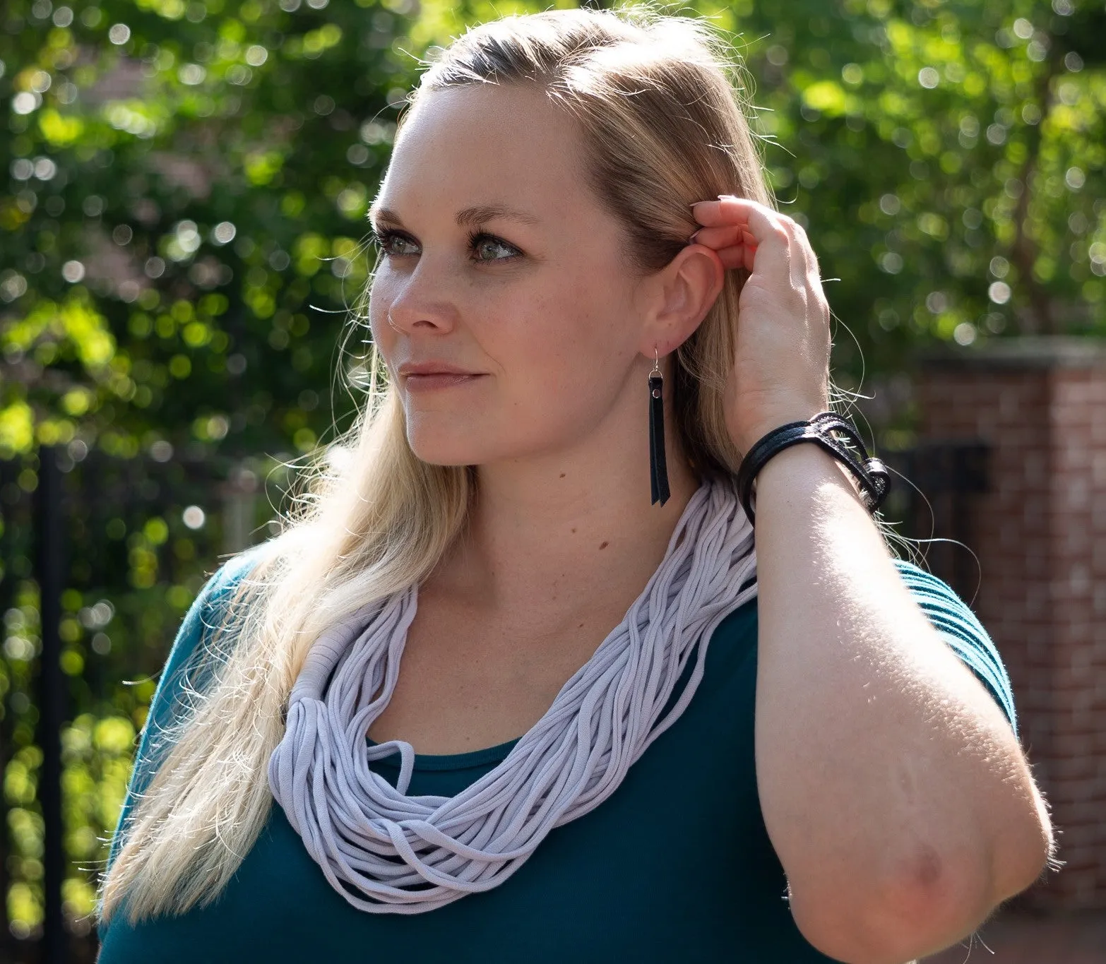 Leather Rivet Tab Earrings / Navy