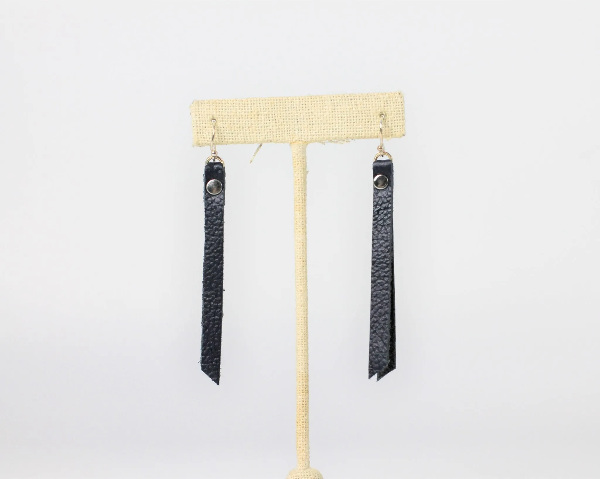 Leather Rivet Tab Earrings / Navy