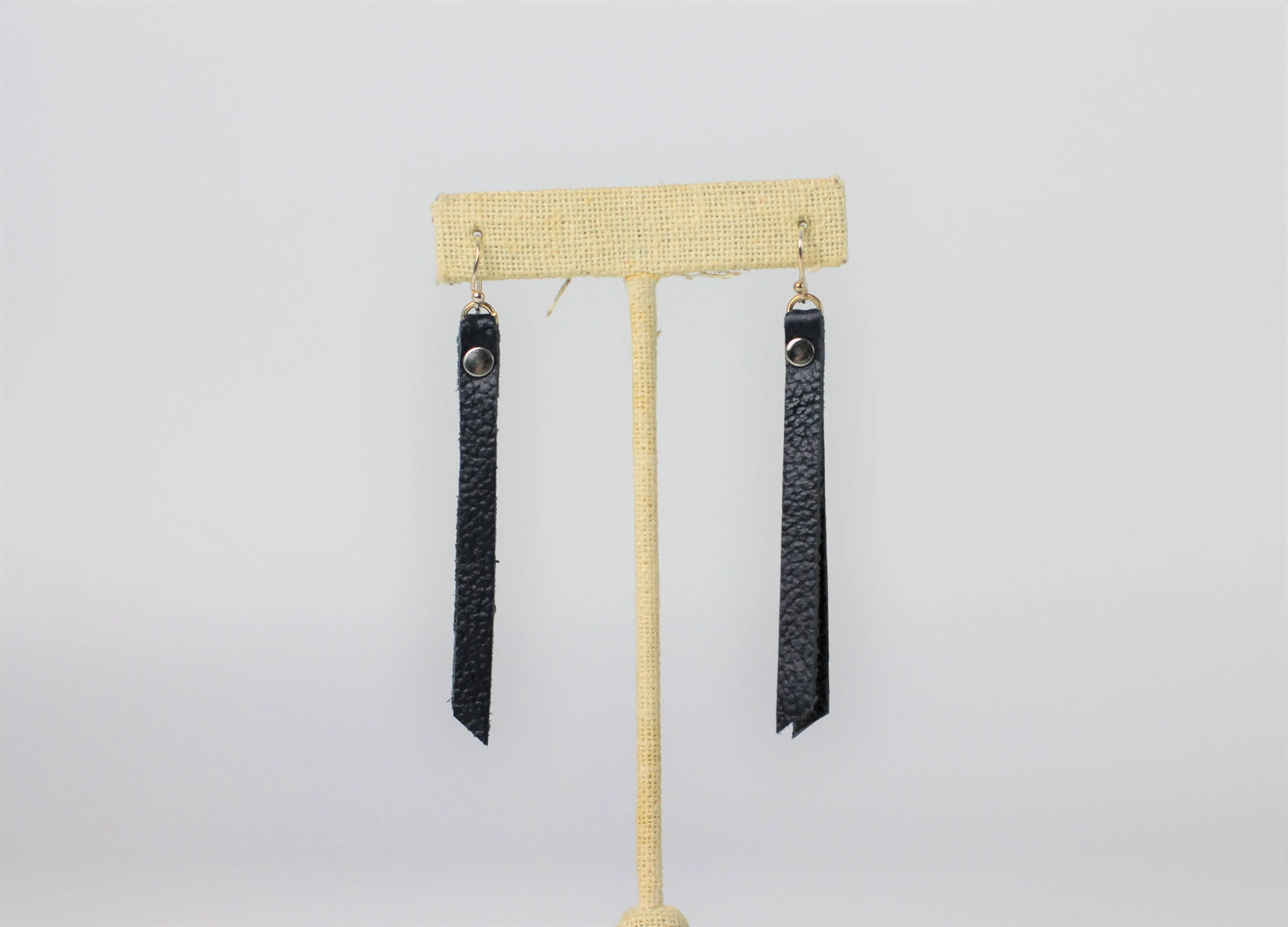 Leather Rivet Tab Earrings / Navy