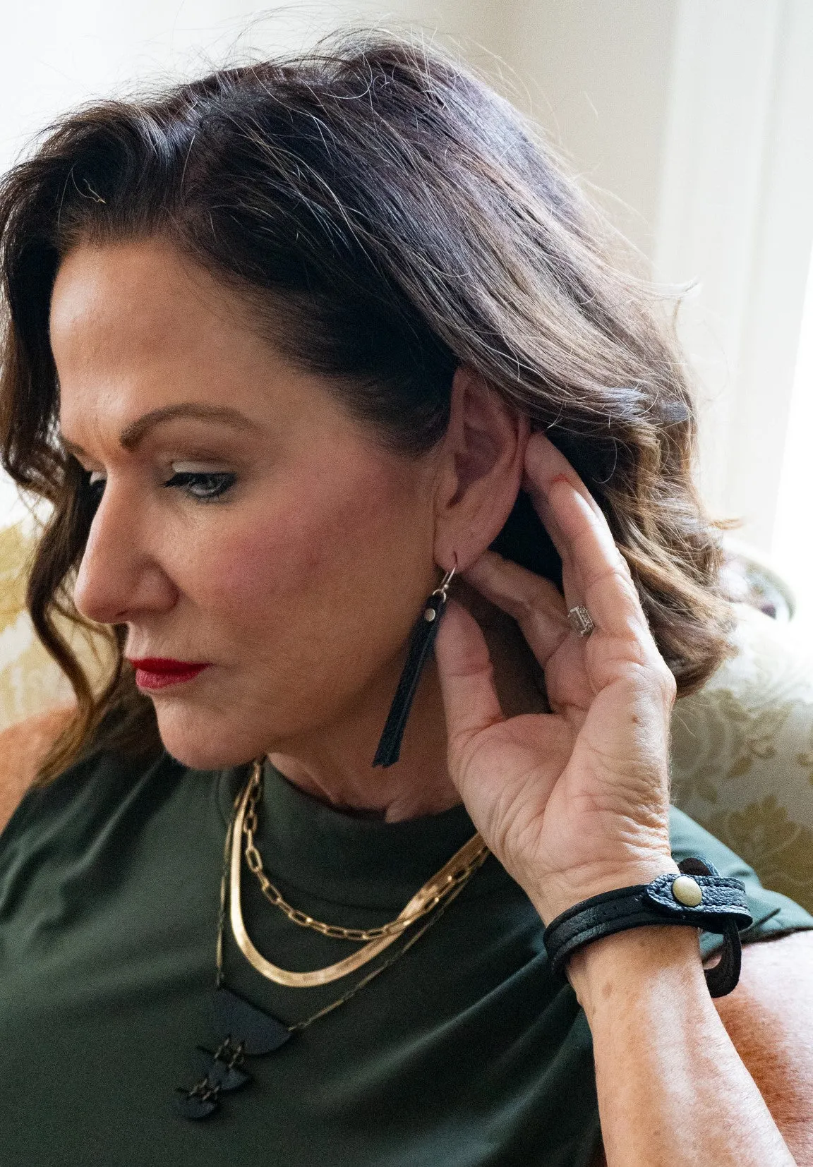 Leather Rivet Tab Earrings / Palmetto