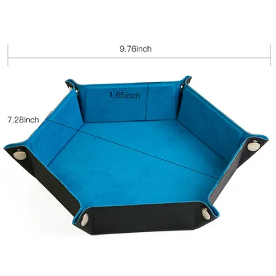 Leatherette & Velvet Dice Tray (Blue Hex)