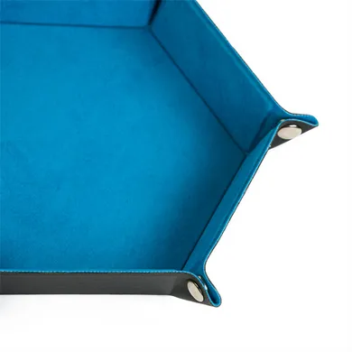 Leatherette & Velvet Dice Tray (Blue Hex)