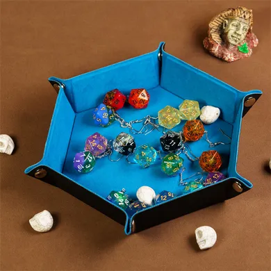 Leatherette & Velvet Dice Tray (Blue Hex)