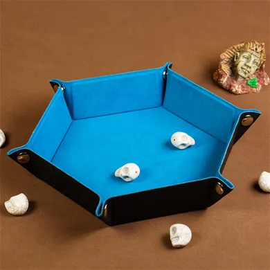 Leatherette & Velvet Dice Tray (Blue Hex)