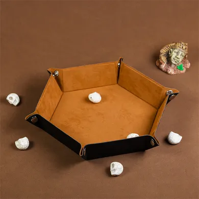 Leatherette & Velvet Dice Tray (Camel Hex)
