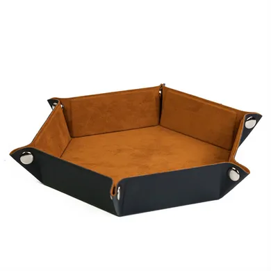 Leatherette & Velvet Dice Tray (Camel Hex)