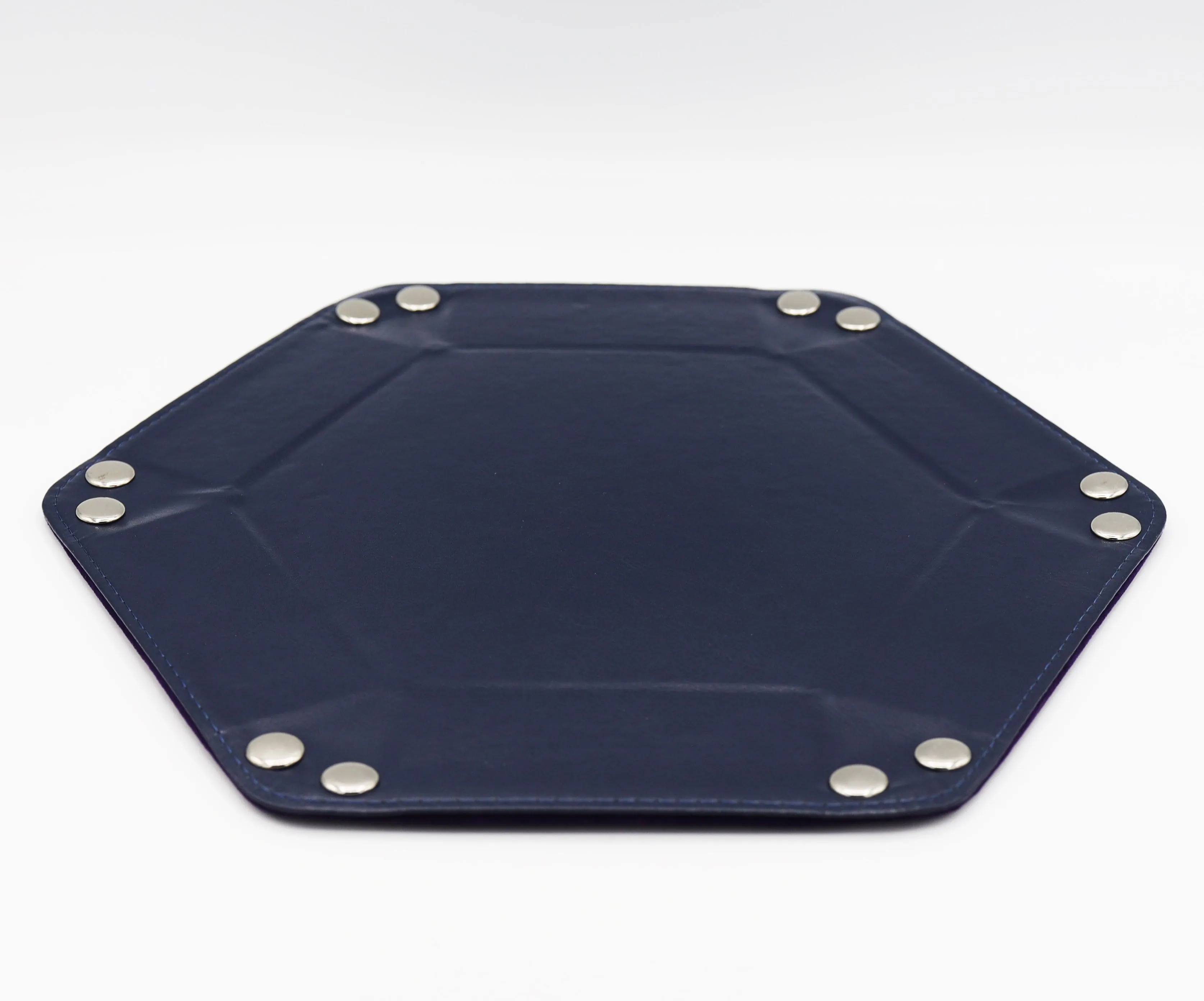 Leatherette & Velvet Dice Tray (Navy w/ Purple Hex)