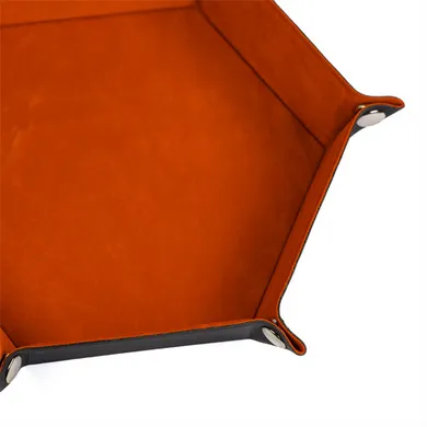 Leatherette & Velvet Dice Tray (Orange Hex)