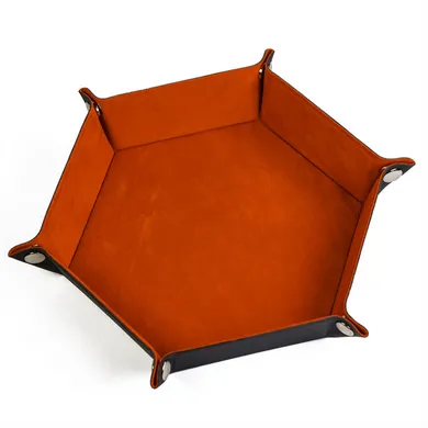 Leatherette & Velvet Dice Tray (Orange Hex)