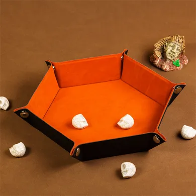Leatherette & Velvet Dice Tray (Orange Hex)