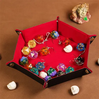Leatherette & Velvet Dice Tray (Red Hex)