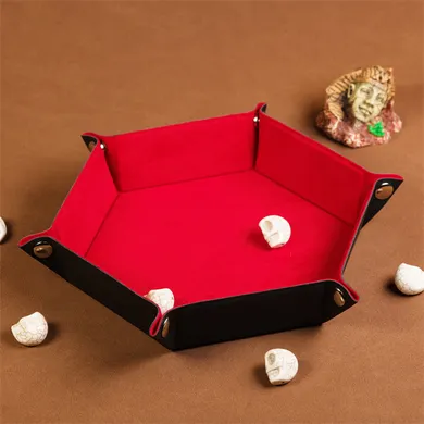 Leatherette & Velvet Dice Tray (Red Hex)