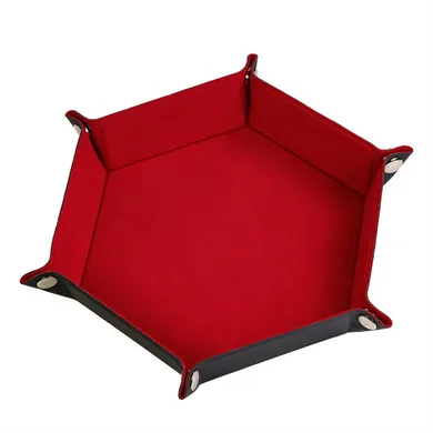 Leatherette & Velvet Dice Tray (Red Hex)