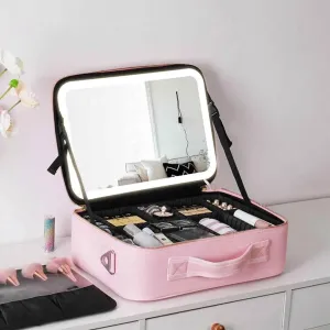 LED Makeup Bag with Mirror - Travel Cosmetic Organizer
