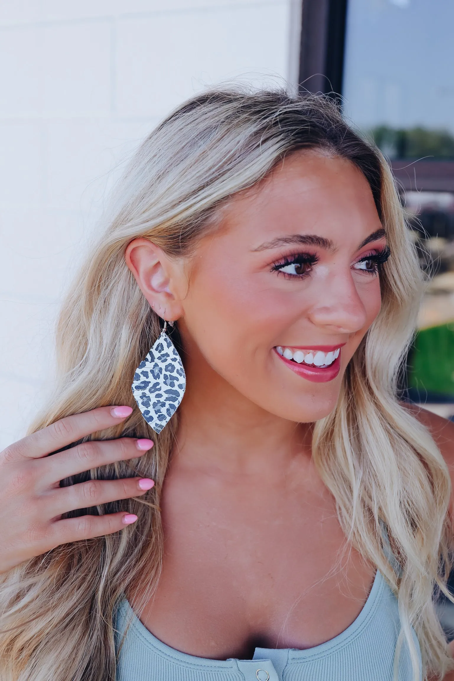 Leopard Leather Fringe Earrings - White/Leopard