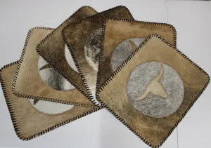 Light Brown & Gray Cowhide Placemats - Longhorn Design - 17"x14"- Set of two, four, six mats