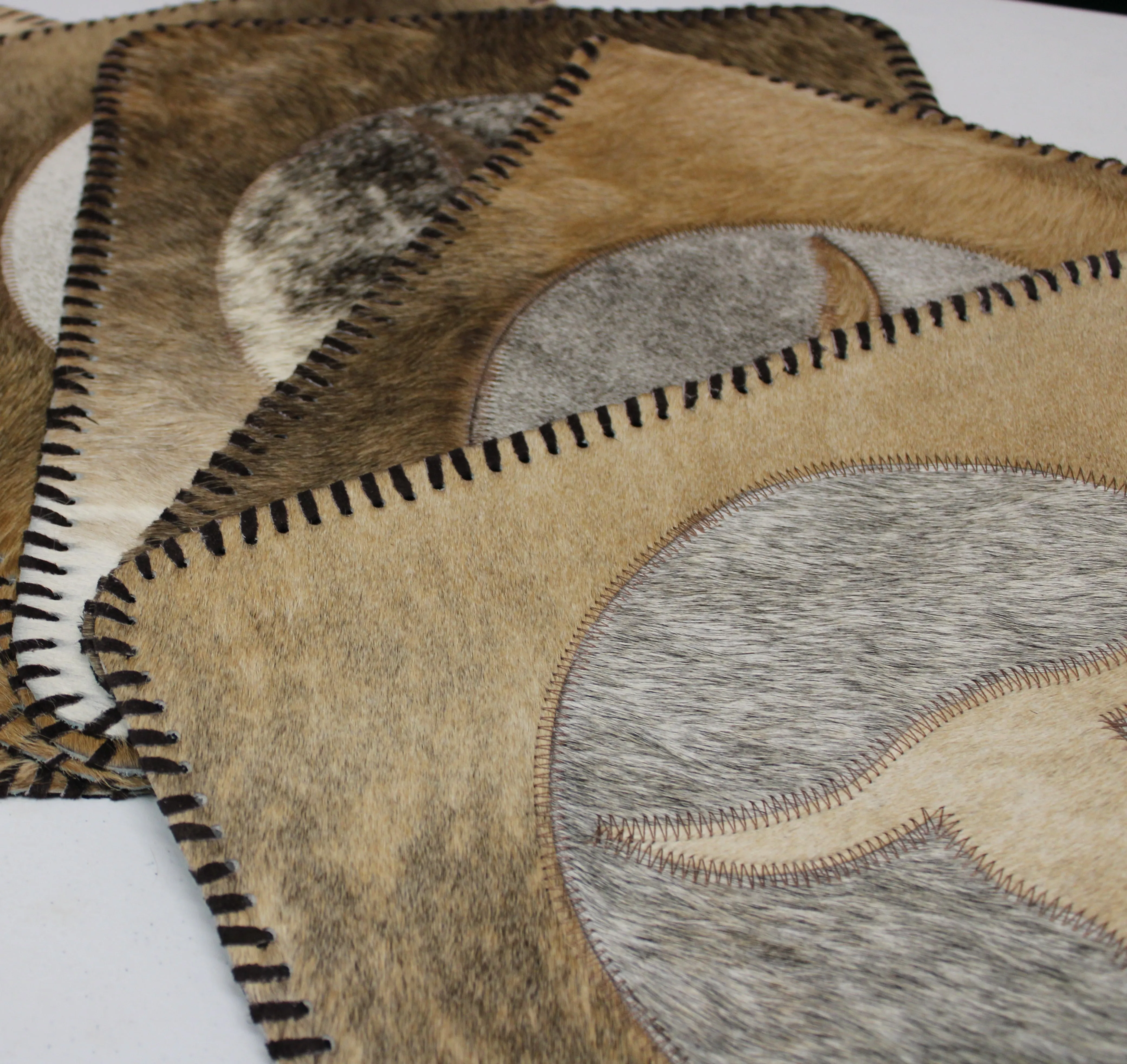 Light Brown & Gray Cowhide Placemats - Longhorn Design - 17"x14"- Set of two, four, six mats