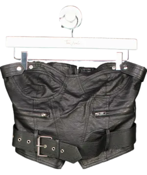 Lioness Black Faux Leather Belted Corset Top UK S
