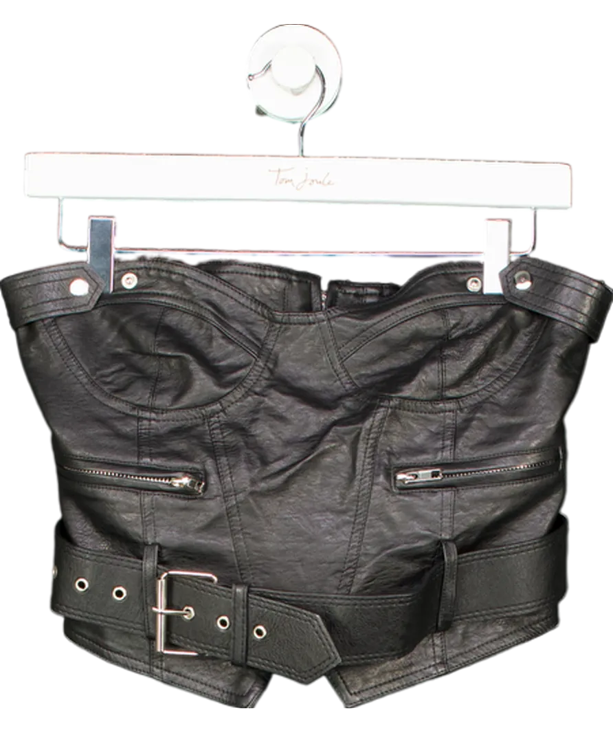Lioness Black Faux Leather Belted Corset Top UK S