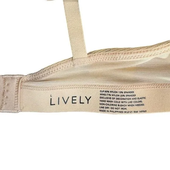 LIVELY Flex‎ No-Wire Bra Toasted Almond Beige Wireless Size L Adjustable Straps