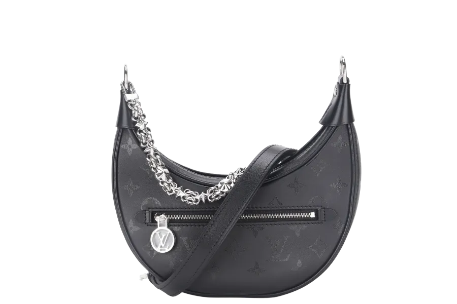 LOUIS VUITTON LOOP BLACK MONOGRAM SILKSCREEN PRINT (M11267) CALFSKIN SILVER HARDWARE WITH CHAIN , LEATHER STRAP, DUST COVER AND BOX