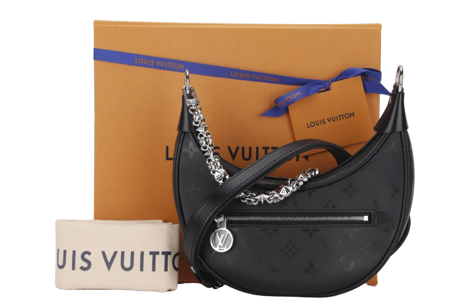 LOUIS VUITTON LOOP BLACK MONOGRAM SILKSCREEN PRINT (M11267) CALFSKIN SILVER HARDWARE WITH CHAIN , LEATHER STRAP, DUST COVER AND BOX