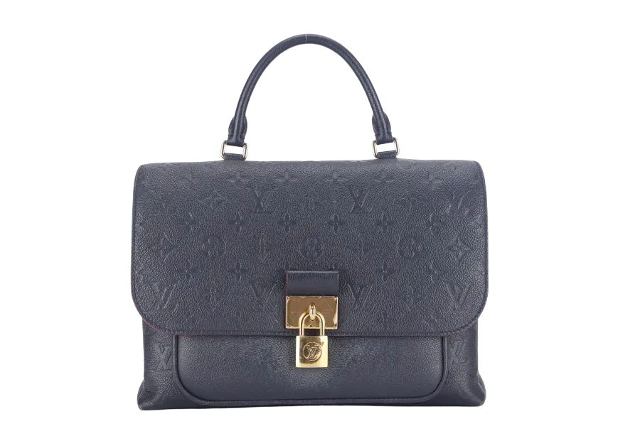 LOUIS VUITTON MARIGNAN BLUE MONOGRAM EMPREINTE LEATHER GOLD HARDWARE WITH STRAPS AND DUST COVER