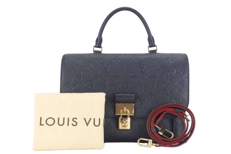 LOUIS VUITTON MARIGNAN BLUE MONOGRAM EMPREINTE LEATHER GOLD HARDWARE WITH STRAPS AND DUST COVER