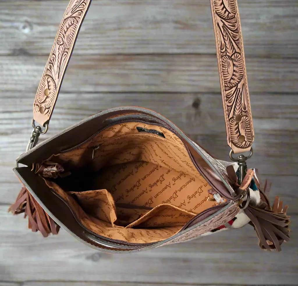 LS Western Ladies American Darling Western Style Genuine Cowhide Leather Handbag with Detachable Shoulder Strap Pockets | Elegant and Traditional