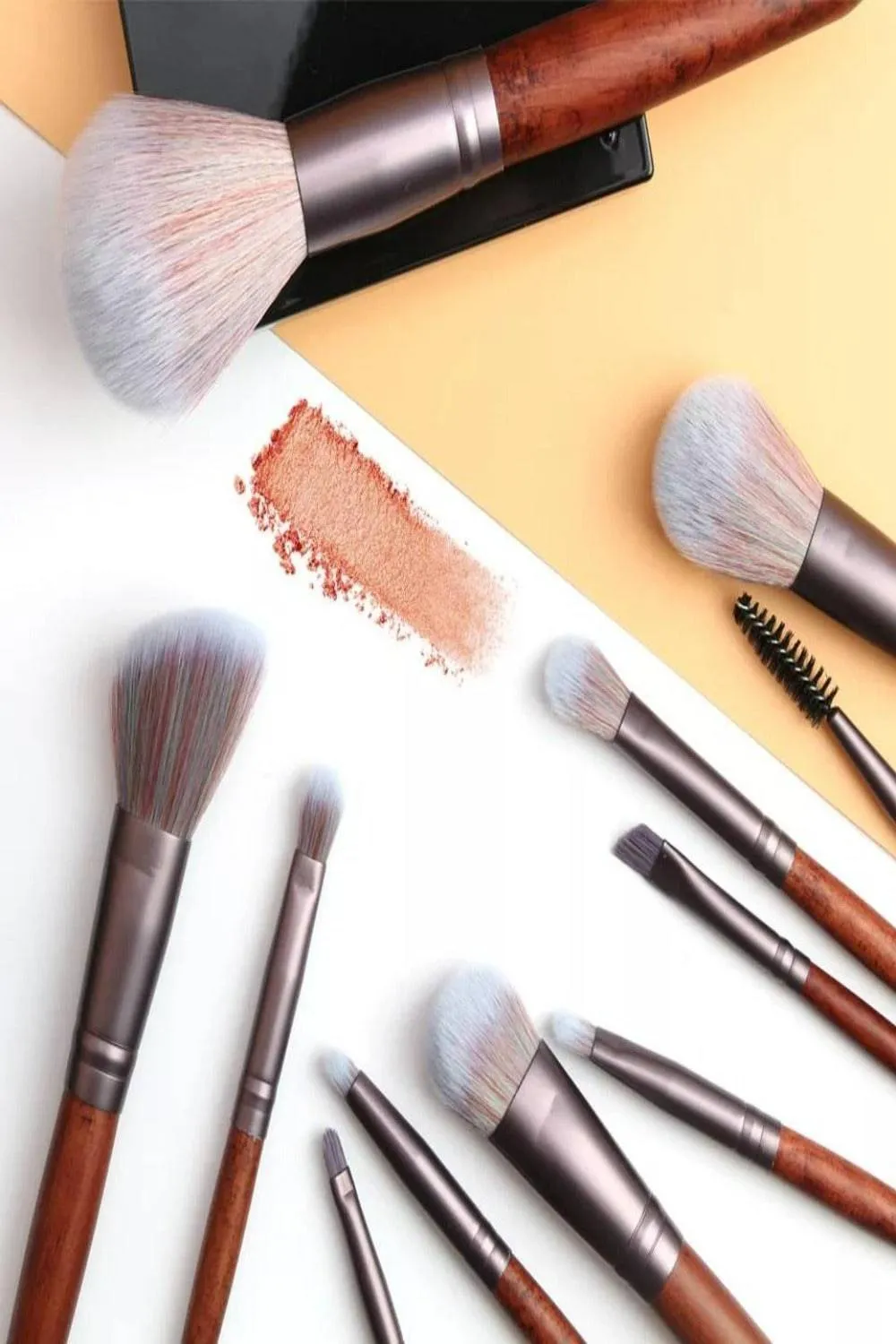 Luxe Brown Wooden Professional Makeup Brush Set - 11 Pcs