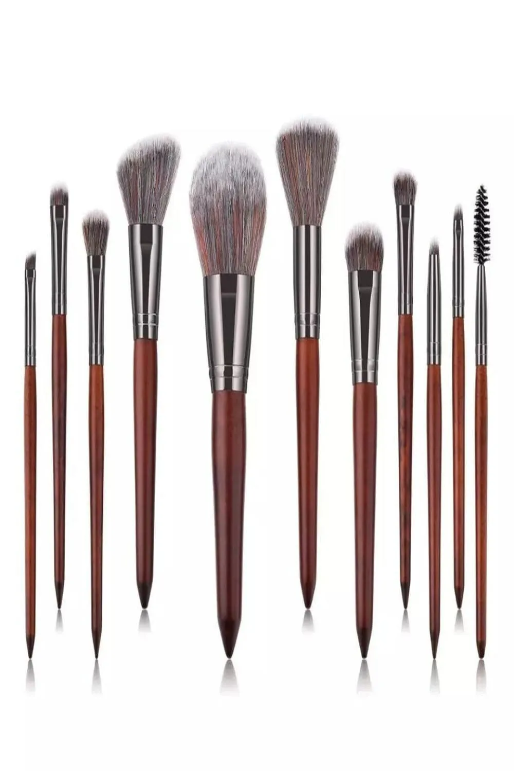 Luxe Brown Wooden Professional Makeup Brush Set - 11 Pcs