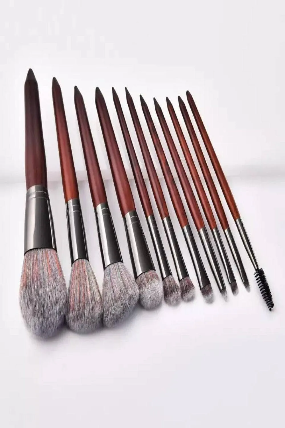 Luxe Brown Wooden Professional Makeup Brush Set - 11 Pcs