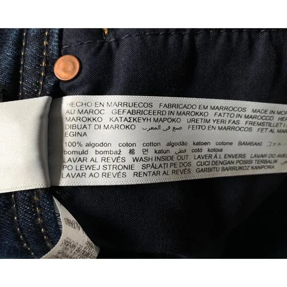 Massimo Dutti Denim Shorts 10 Blue Dark Wash Button Fly Faux Leather Pocket NWT