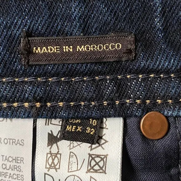 Massimo Dutti Denim Shorts 10 Blue Dark Wash Button Fly Faux Leather Pocket NWT