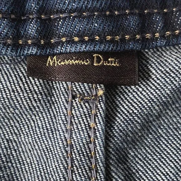 Massimo Dutti Denim Shorts 10 Blue Dark Wash Button Fly Faux Leather Pocket NWT