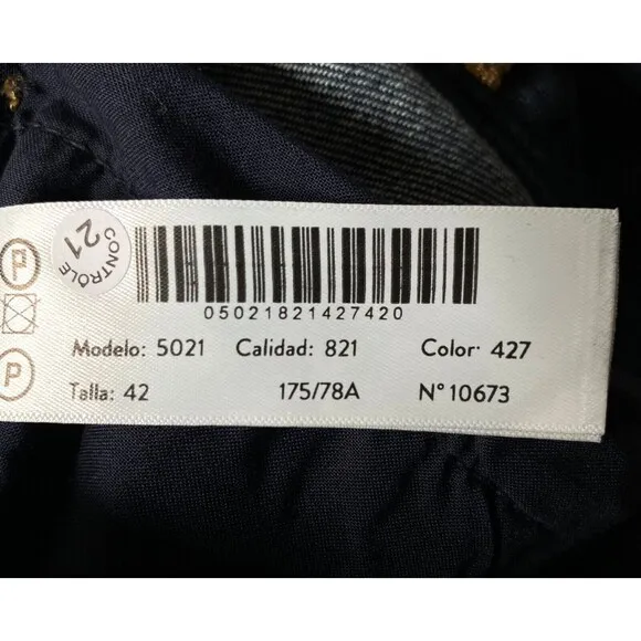 Massimo Dutti Denim Shorts 10 Blue Dark Wash Button Fly Faux Leather Pocket NWT