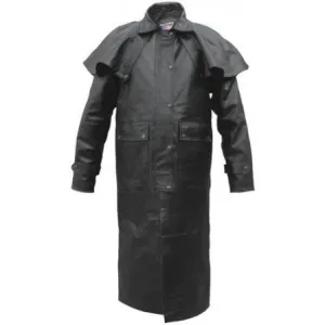 Mens Black Split Leather Duster