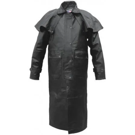 Mens Black Split Leather Duster