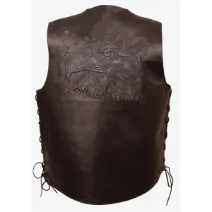 Men's Side Lace Leather Vest w/ Eagle Head & Stars