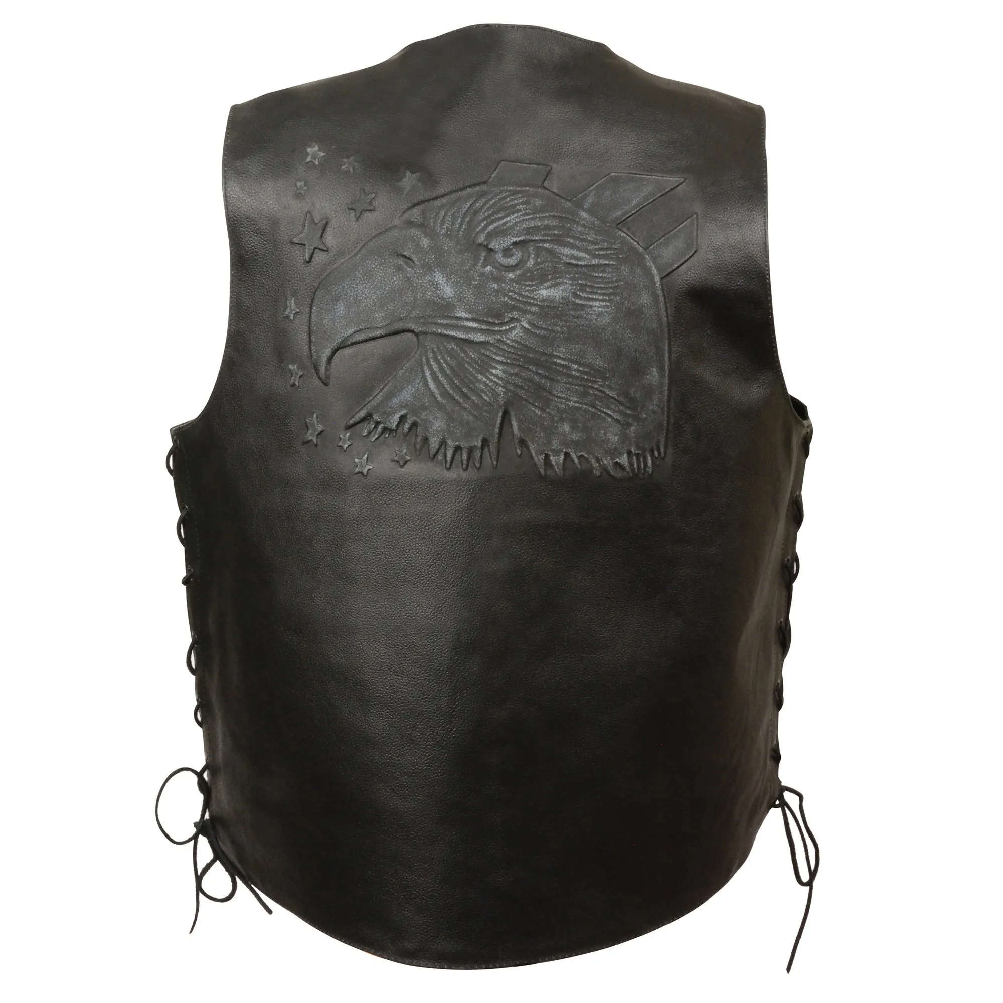 Men's Side Lace Leather Vest w/ Eagle Head & Stars