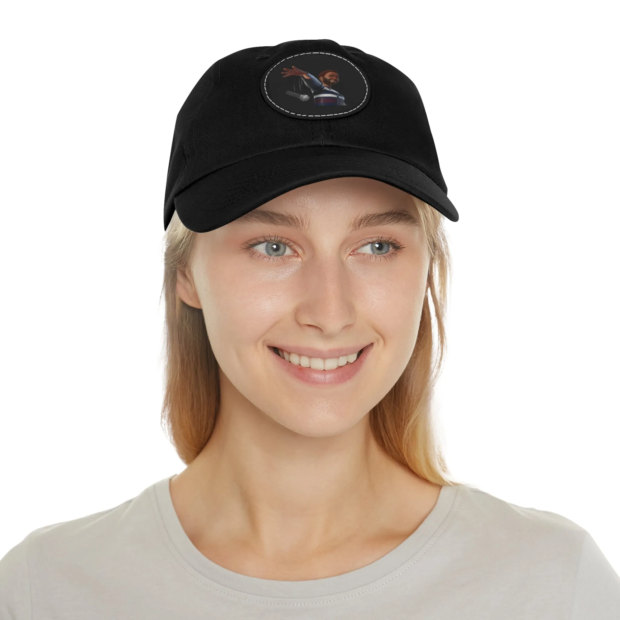 Mic Drop Present Dad Hat with Leather Patch (Round)