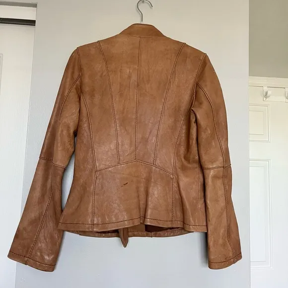 Michael Kors Tan Leather Moto Jacket Size Medium