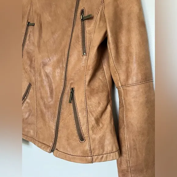 Michael Kors Tan Leather Moto Jacket Size Medium