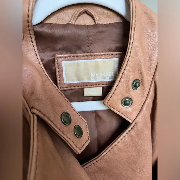 Michael Kors Tan Leather Moto Jacket Size Medium