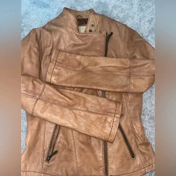 Michael Kors Tan Leather Moto Jacket Size Medium